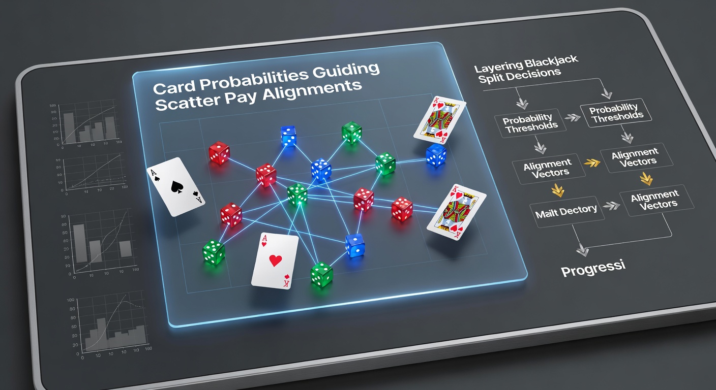 Progressive reel interface displaying scatter symbols aligned with blackjack probability charts during feature unlock sequences