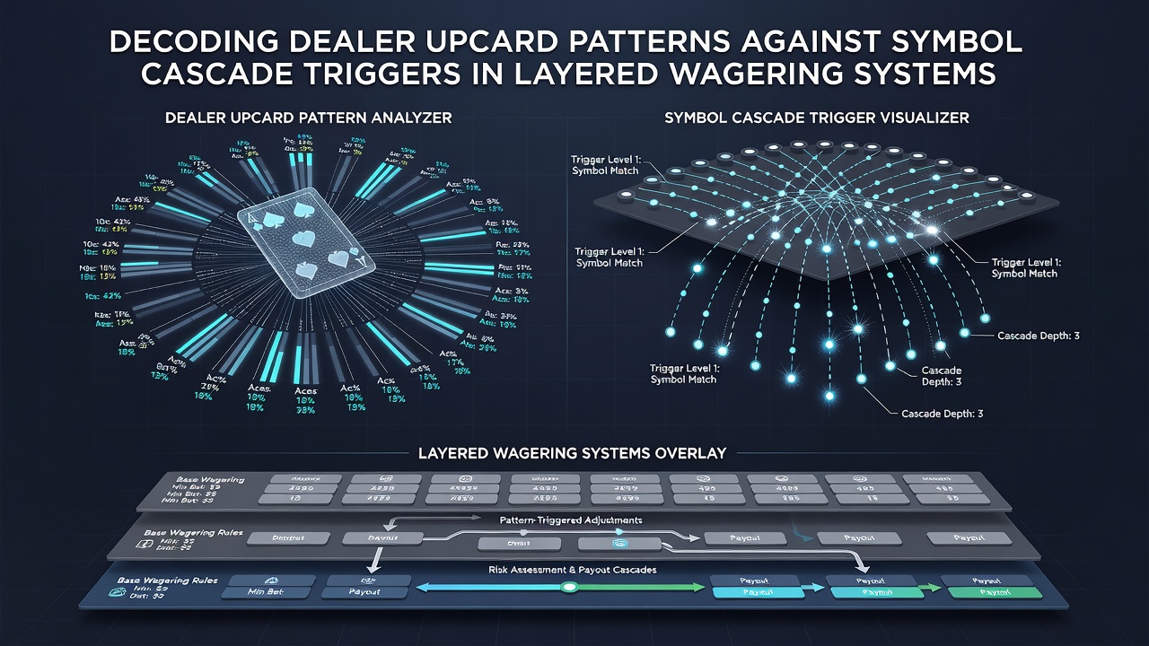 Flowchart illustrating how upcard values feed into cascade trigger probabilities within layered betting modules