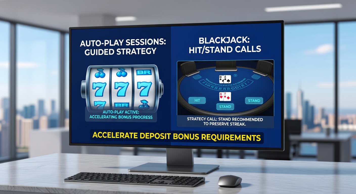 Mobile screen showing slot autoplay interface alongside a blackjack table with hit and stand options highlighted, illustrating combined play for bonus wagering