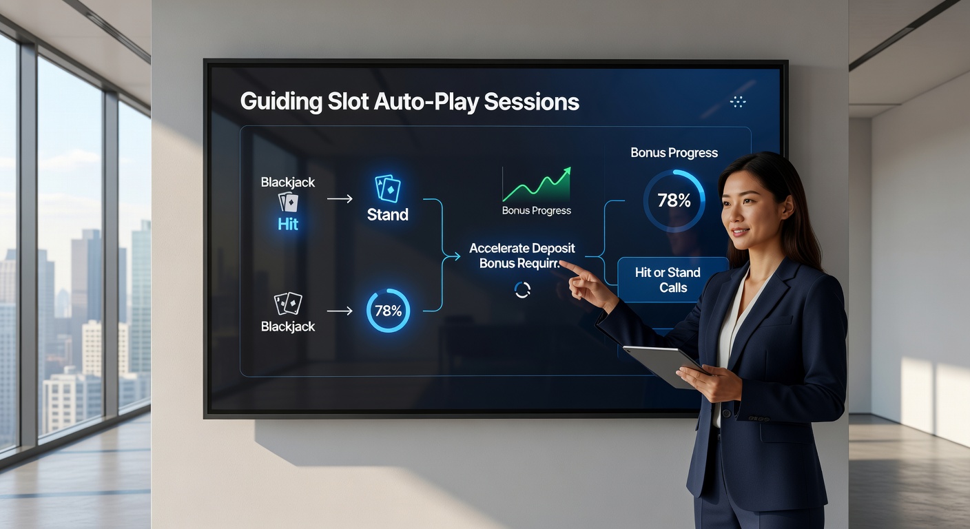 Close-up of a blackjack strategy chart next to a slot game's autoplay settings menu, with annotations on hit/stand triggers for bonus acceleration