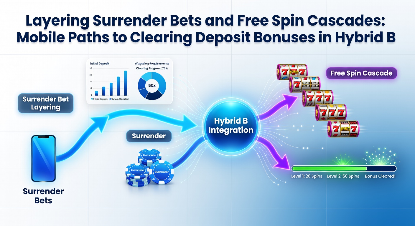 Infographic depicting layered wagering path from blackjack surrender hands to cascading slot free spins on a smartphone