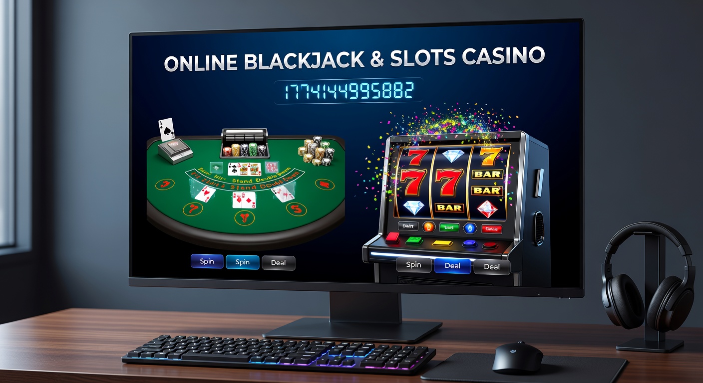 Close-up of online slot machine with jackpot symbols aligning, neon lights and paylines glowing amid a virtual casino backdrop