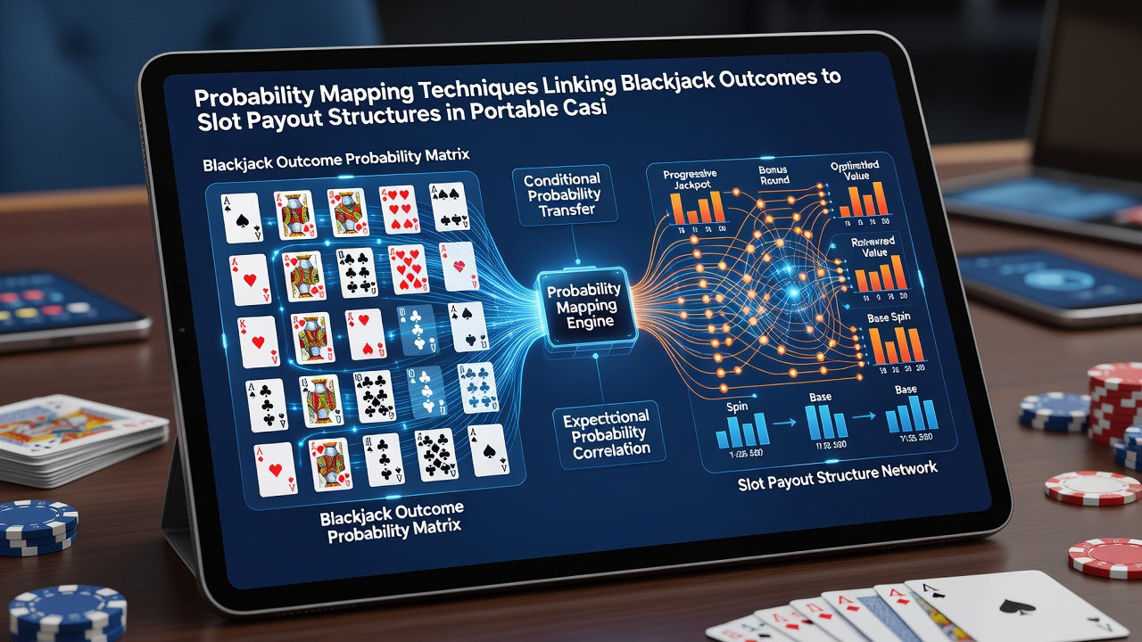Mobile screen capture illustrating linked probability indicators between blackjack and slot games