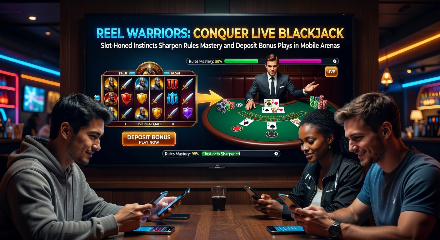 Vibrant pub slot machine glowing with colorful reels, transitioning to a sleek mobile blackjack table interface
