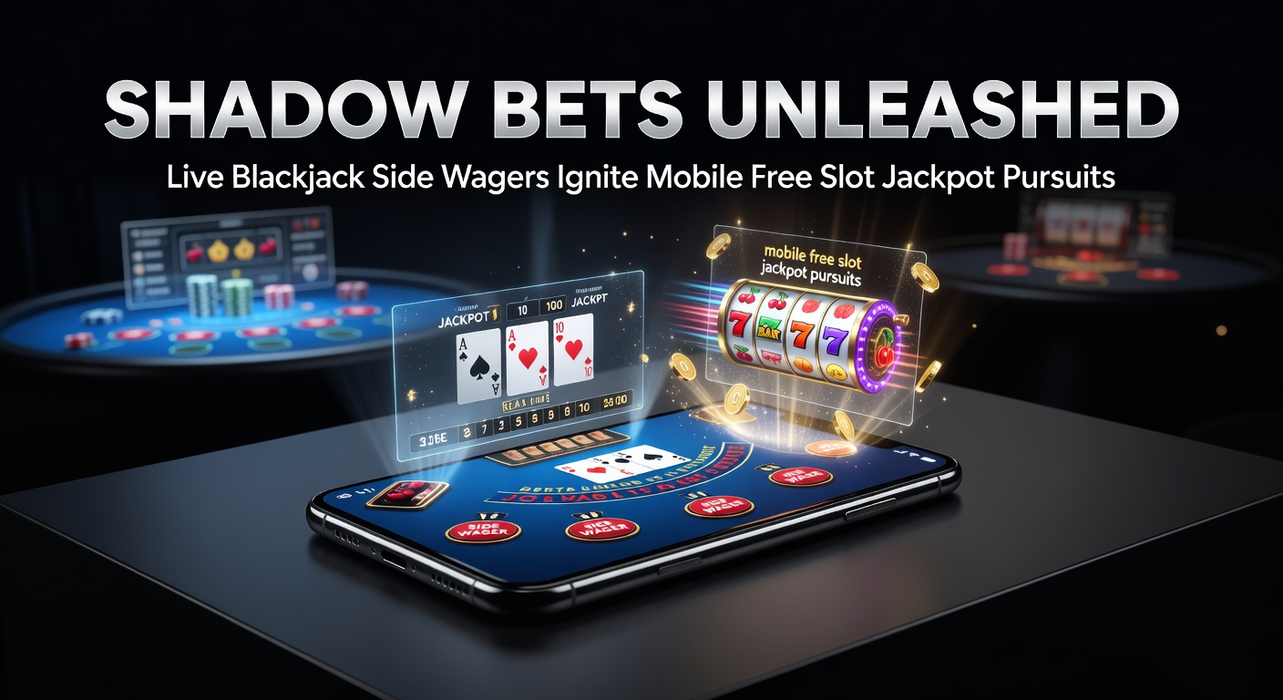 Live blackjack table on mobile screen showing side bet options glowing in shadow-like overlays, with slot reels spinning in the background