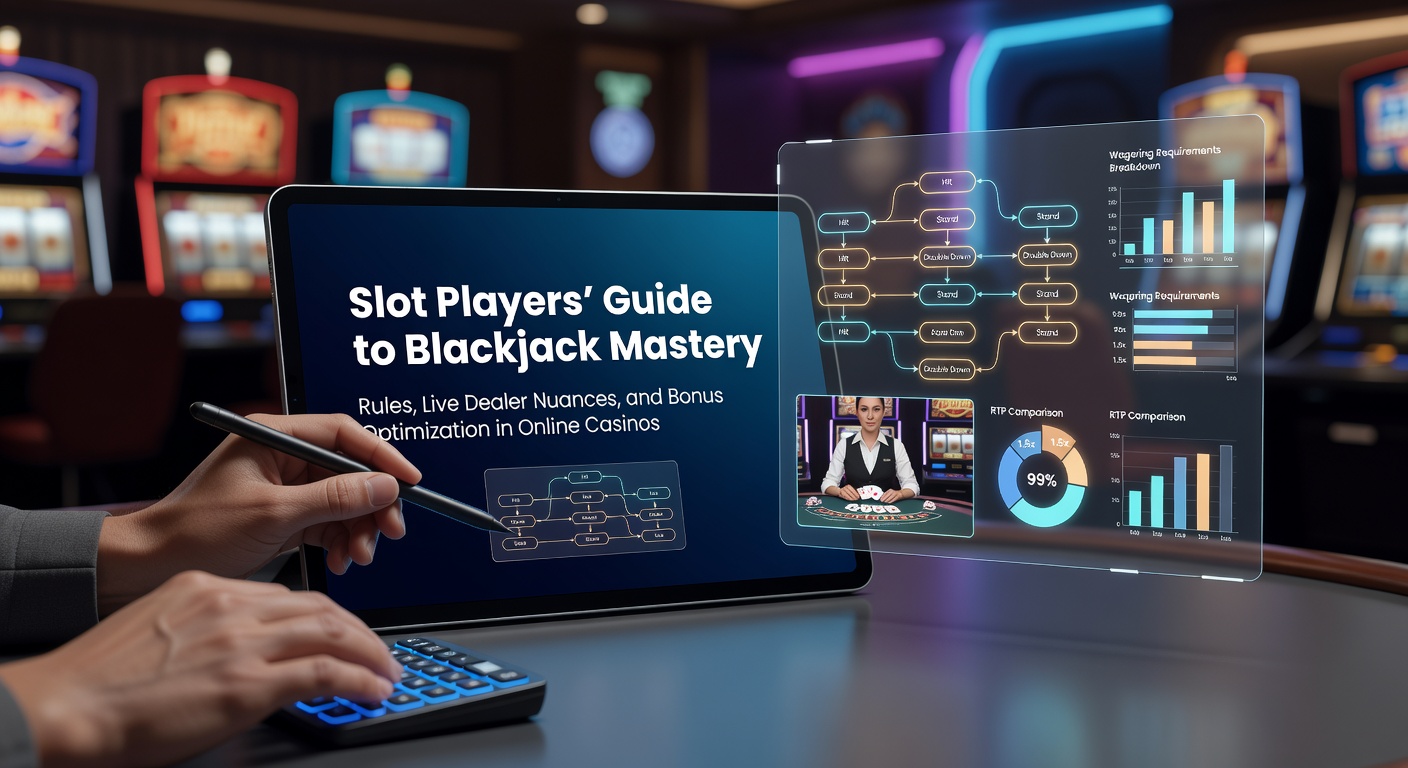 Digital blackjack table with cards and chips, highlighting rules for slot players transitioning to table games