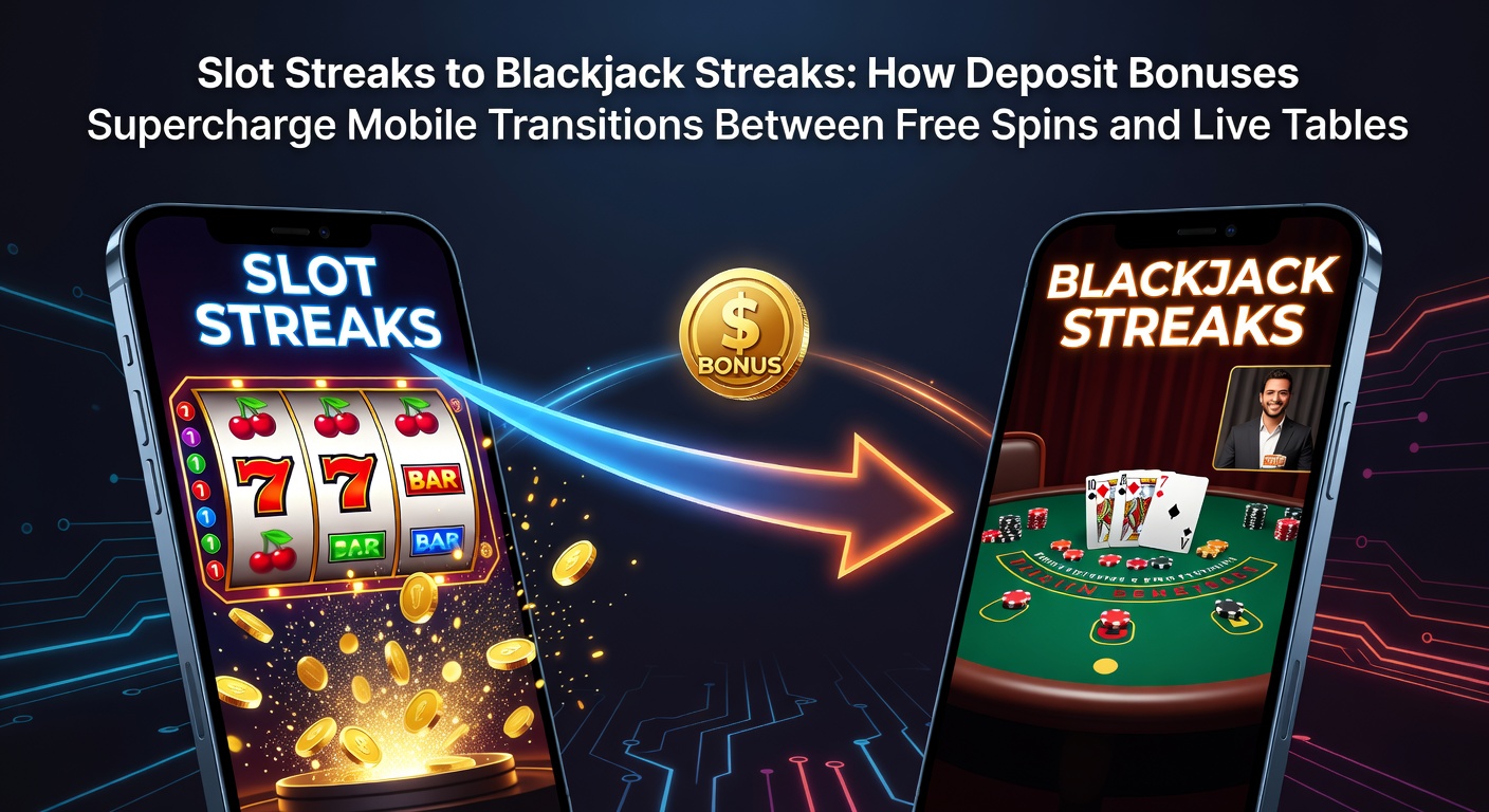 Player on mobile device activating deposit bonus to switch from slot free spins to live blackjack table