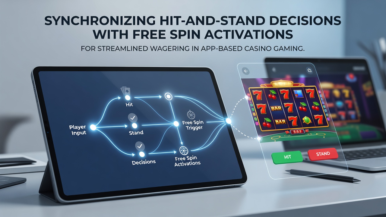 Split screen view of coordinated blackjack hand and active slot free spins in a mobile casino app