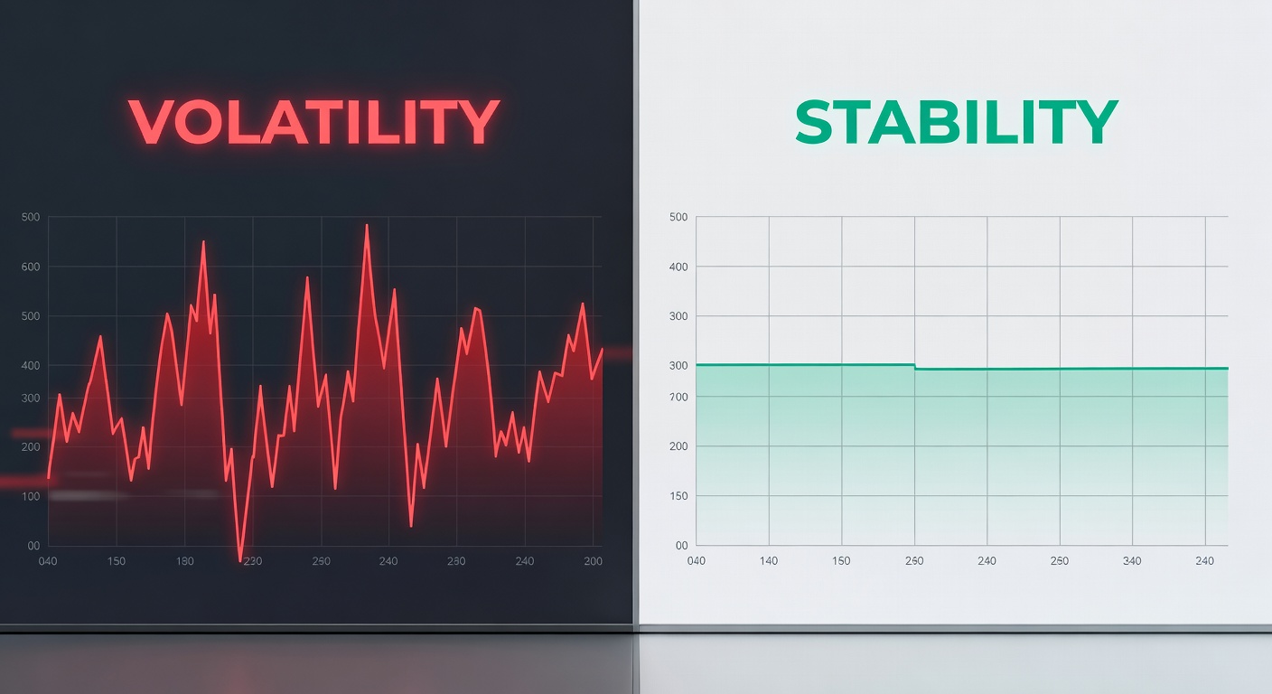 Graph comparing slot volatility curves against blackjack variance charts, with payout distributions overlaid for visual contrast